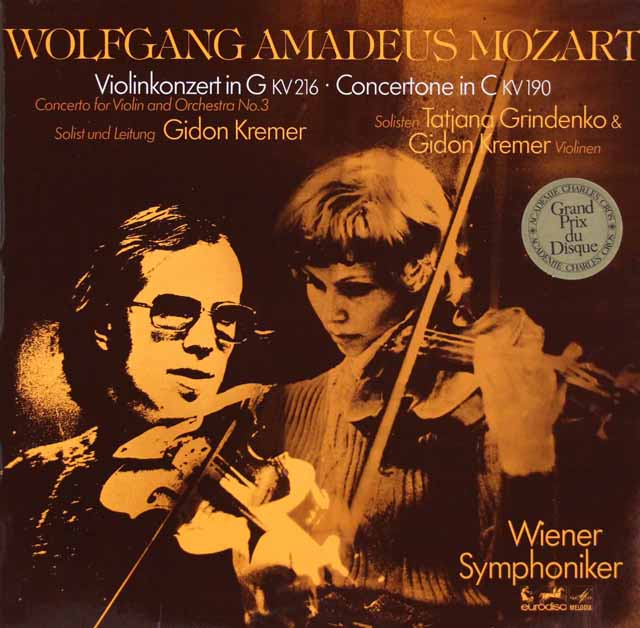 クレーメル、グリンデンコのモーツァルト/2つのヴァイオリンのためのコンチェルトーネほか　独eurodisc　3602　LP レコード