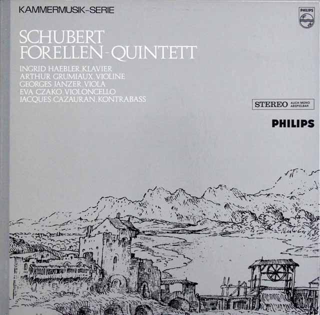 ヘブラー、グリュミオーらのシューベルト/ピアノ五重奏曲「鱒」　蘭PHILIPS　3602　LP レコード