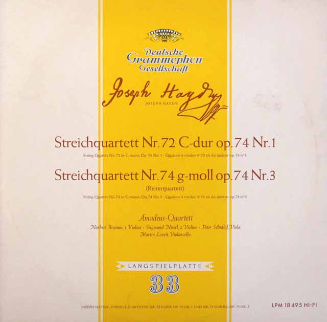 アマデウス四重奏団のハイドン/弦楽四重奏曲第72、74番「騎士」　独DGG　3605　LP レコード