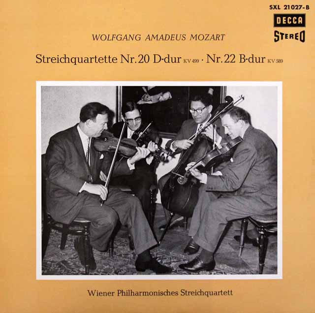 ウィーンフィル四重奏団のモーツァルト/弦楽四重奏曲第20、22番　独DECCA　3605　LP レコード