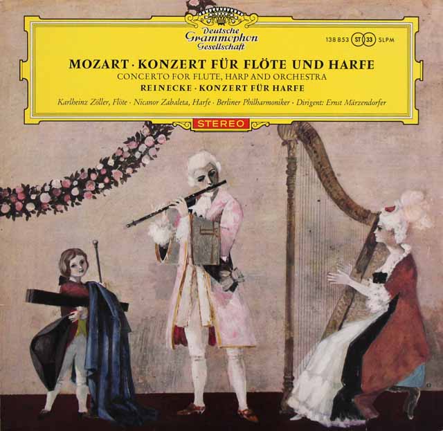 【赤ステレオ、独最初期盤】　サバレタ、ツェラーらのモーツァルト/フルートとハープのための協奏曲ほか 　独DGG　3607　LP レコード