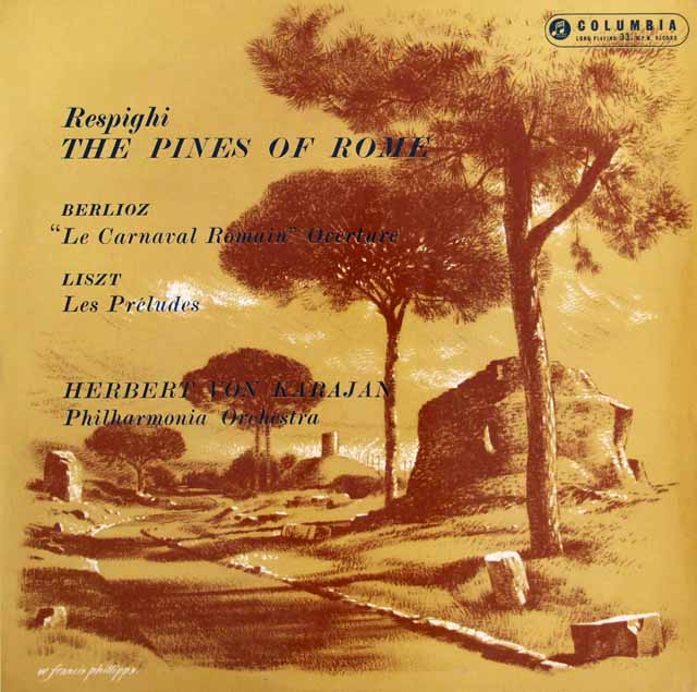 【オリジナル盤】　カラヤンのレスピーギ/「ローマの松」ほか　英Columbia　3607　LP レコード