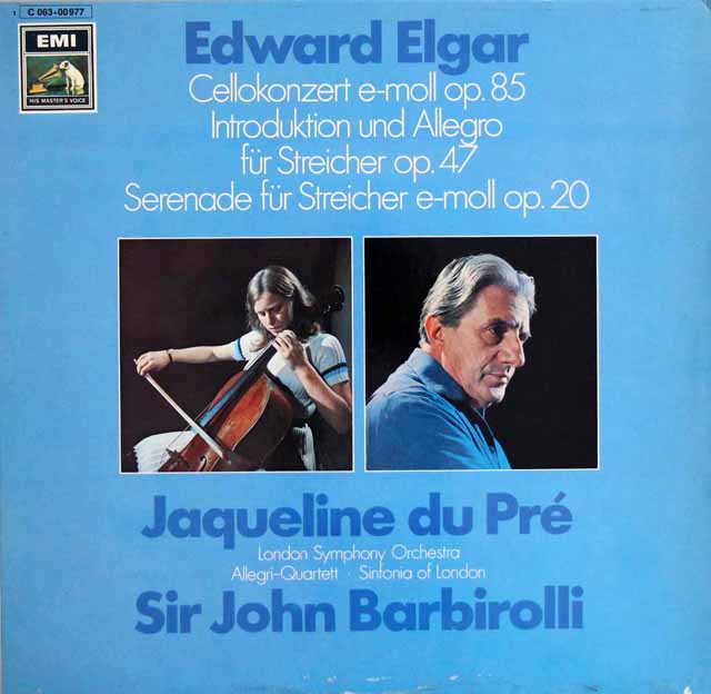 デュ・プレ、バルビローリのエルガー/チェロ協奏曲ほか　独EMI　3611　LP レコード
