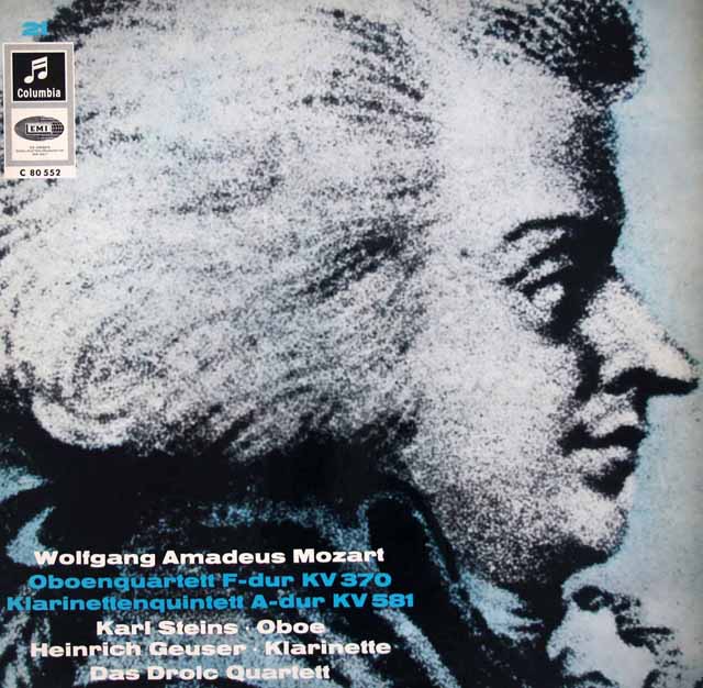 シュタインス、ゴイザー、ドロルツ四重奏団のモーツァルト/オーボエ四重奏曲、クラリネット五重奏曲集　独Columbia　3613　LP レコード