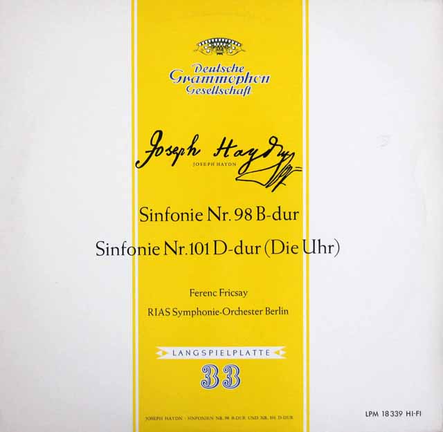 フリッチャイのハイドン/交響曲第98、101番「時計」　独DGG　3616　LP レコード