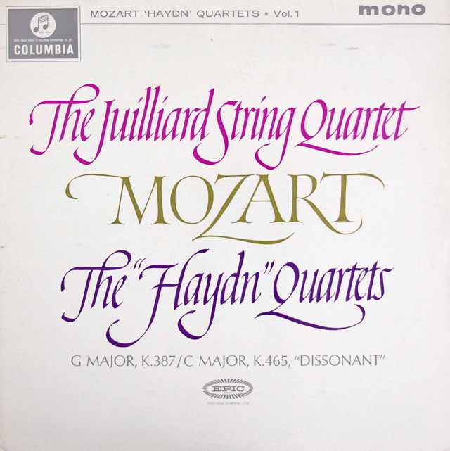 【モノラル】　ジュリアード四重奏団のモーツァルト/弦楽四重奏曲第14&19番「不協和音」　英Columbia　3616　LP レコード