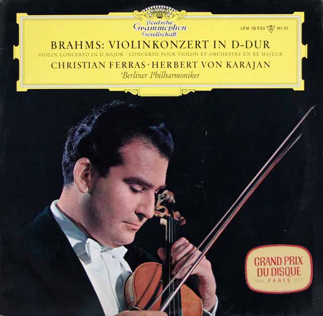 【モノラル】　フェラス、カラヤンのブラームス/ヴァイオリン協奏曲　独DGG　3617　LP レコード