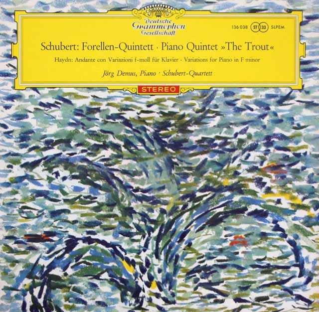 【赤ステレオ/独最初期盤】　デームスらのシューベルト/ピアノ五重奏曲「鱒」ほか　独DGG　3618　LP レコード