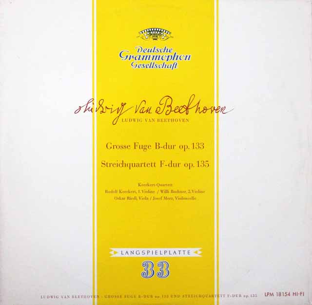 ケッケルト四重奏団のベートーヴェン/大フーガ、弦楽四重奏曲第16番　独DGG　3621　LP レコード