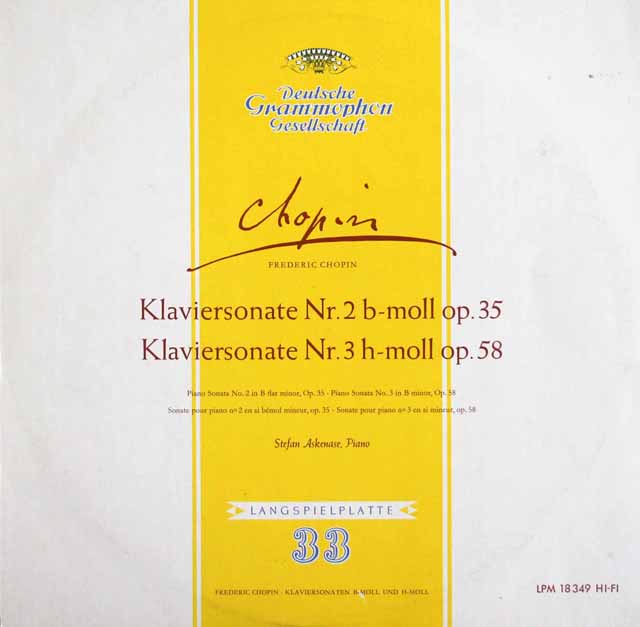アスケナーゼのショパン/ピアノ・ソナタ第2番「葬送」、第3番　独DGG　3626　LP レコード