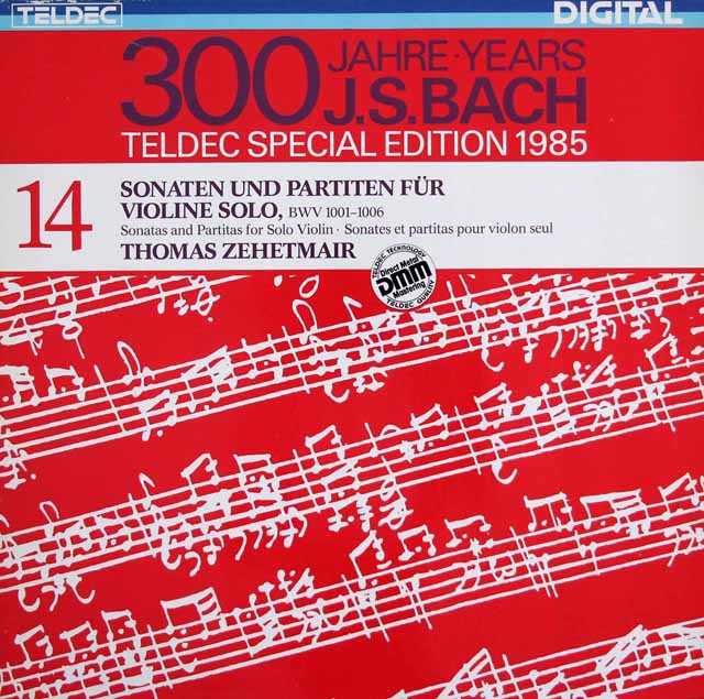 ツェートマイヤーのバッハ/無伴奏ヴァイオリンのためのソナタとパルティータ集　独TELDEC　3628　LP レコード