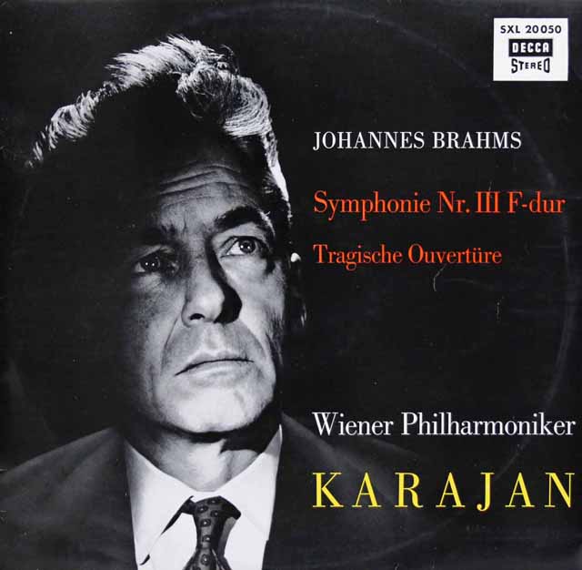 カラヤンのブラームス/交響曲第3番、悲劇的序曲　独DECCA　3630　LP レコード