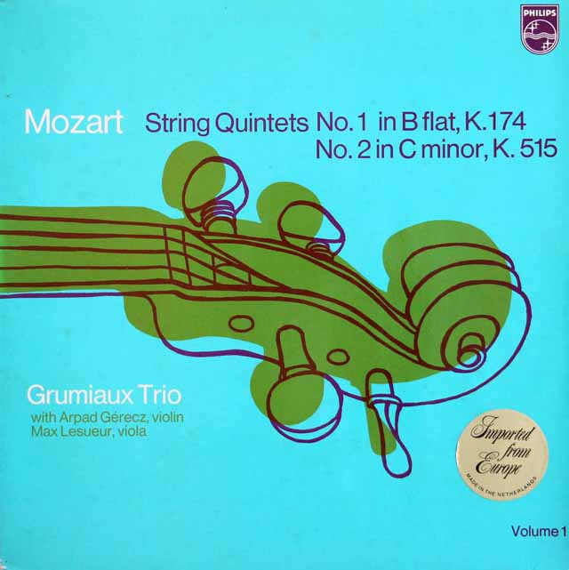 グリュミオー・トリオらのモーツァルト/弦楽五重奏曲第1、2番　蘭PHILIPS　3631　LP レコード
