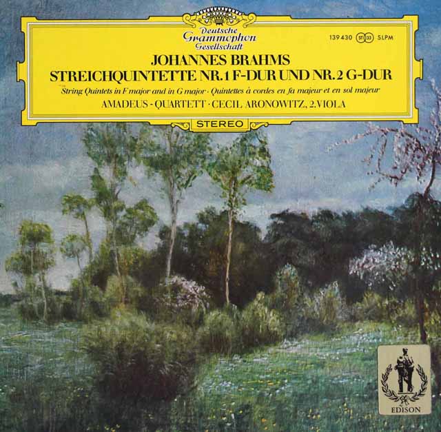 アマデウス四重奏団&アロノヴィッツのブラームス/弦楽五重奏曲第1&2番　独DGG　3632　LP レコード