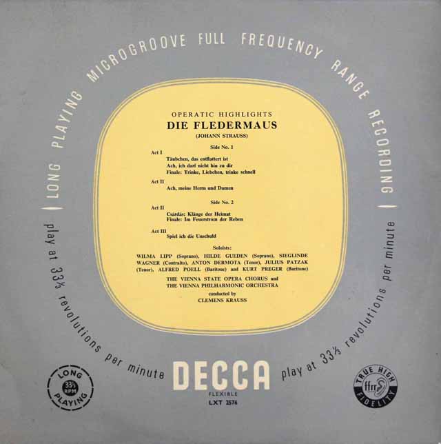 【オリジナル盤】　クラウスのJ.シュトラウス/「こうもり」抜粋　英DECCA　3632　LP レコード