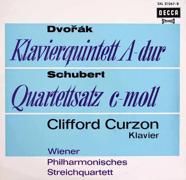 カーゾン、ウィーンフィル四重奏団のドヴォルザーク/ピアノ五重奏曲第2番ほか　独DECCA　3634　LP レコード