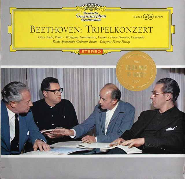 【赤ステレオ/独最初期盤】　アンダ、シュナイダーハン、フルニエ、フリッチャイのベートーヴェン/三重協奏曲　独DGG　3635　LP レコード