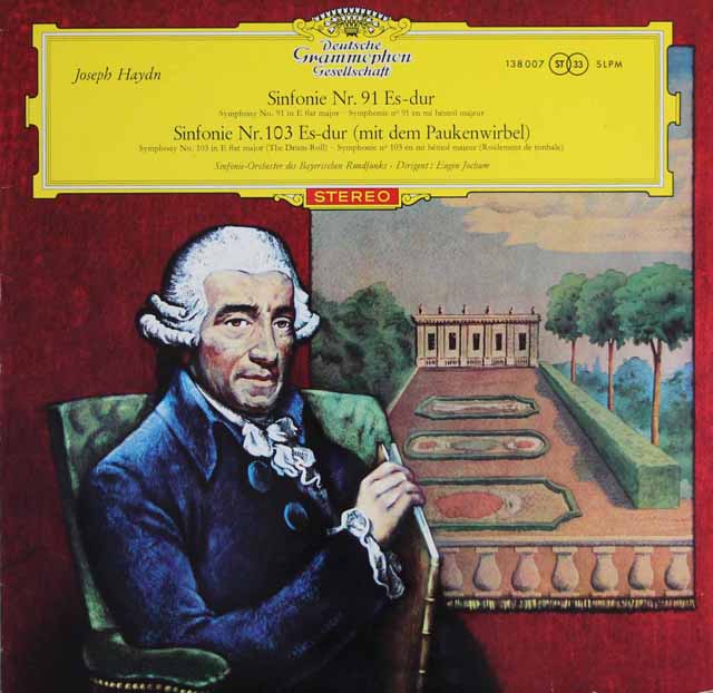 【赤ステレオ、独最初期盤】　ヨッフムのハイドン/交響曲第91、103番「太鼓連打」　独DGG　3636　LP レコード