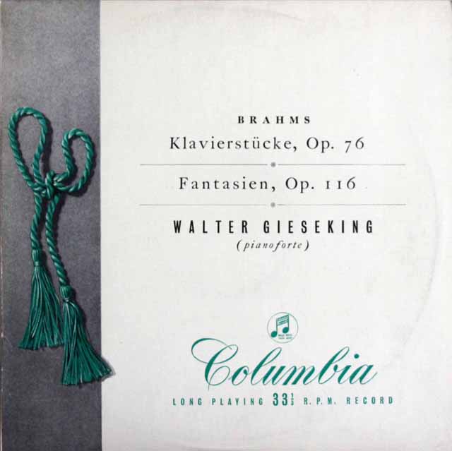 【オリジナル盤】　ギーゼキングのブラームス/8つの小品、7つの幻想曲　英Columbia　3636　LP レコード