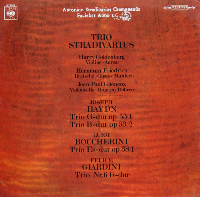 トリオ・ストラディヴァリウスのハイドン、ボッケリーニ/弦楽三重奏曲集　独CBS　3640　LP レコード