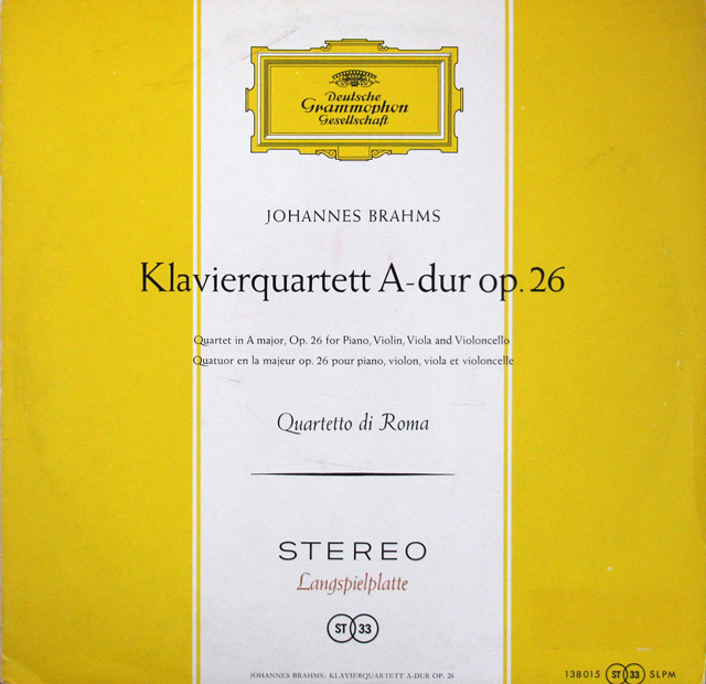 【独最初期盤】　ローマ四重奏団のブラームス/ピアノ四重奏曲第2番　独DGG　3701