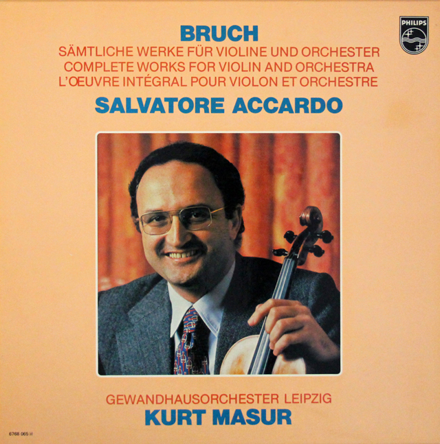 アッカルド、マズアのブルッフ/ヴァイオリンと管弦楽のための作品集（ヴァイオリン協奏曲全曲、スコットランド幻想曲　ほか）　蘭PHILIPS　3701　LP レコード