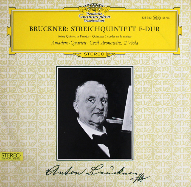 【ドイツ最初期盤】　アマデウス四重奏団、アロノヴィッツのブルックナー/弦楽五重奏曲　独DGG　3705　LP レコード