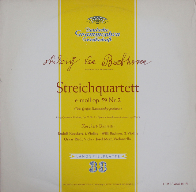 ケッケルト四重奏団のベートーヴェン/弦楽四重奏曲第8番「ラズモフスキー第2番」　独DGG　3706　LP レコード