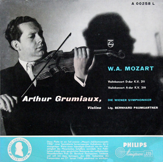 グリュミオー&パウムガルトナーのモーツァルト/ヴァイオリン協奏曲第2&5番「トルコ風」　蘭PHILIPS　3706　LP レコード