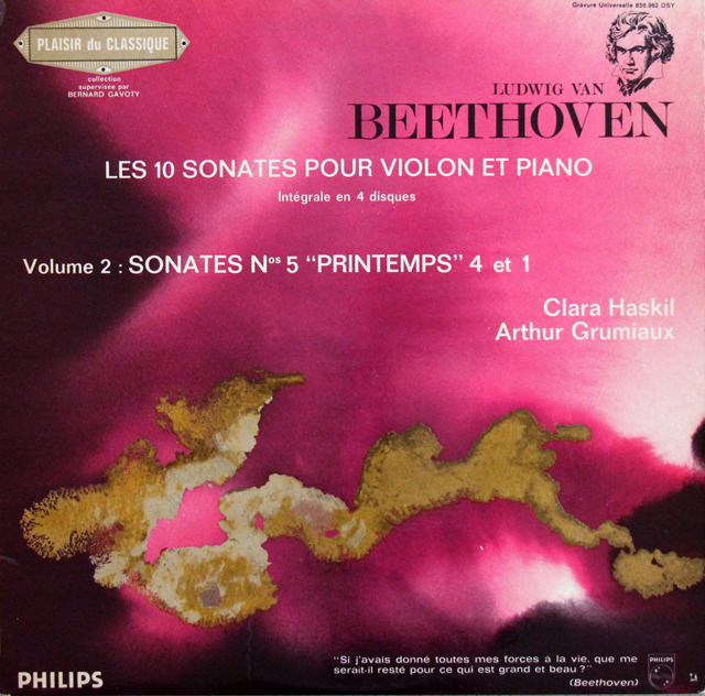 グリュミオー、ハスキルのベートーヴェン/ヴァイオリンソナタ第5「春」、1、4番　仏PHILIPS　3707　LP レコード