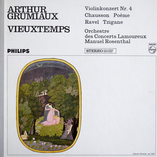 グリュミオーのヴュータン/ヴァイオリン協奏曲第4番ほか　蘭PHILIPS　3709　LP レコード