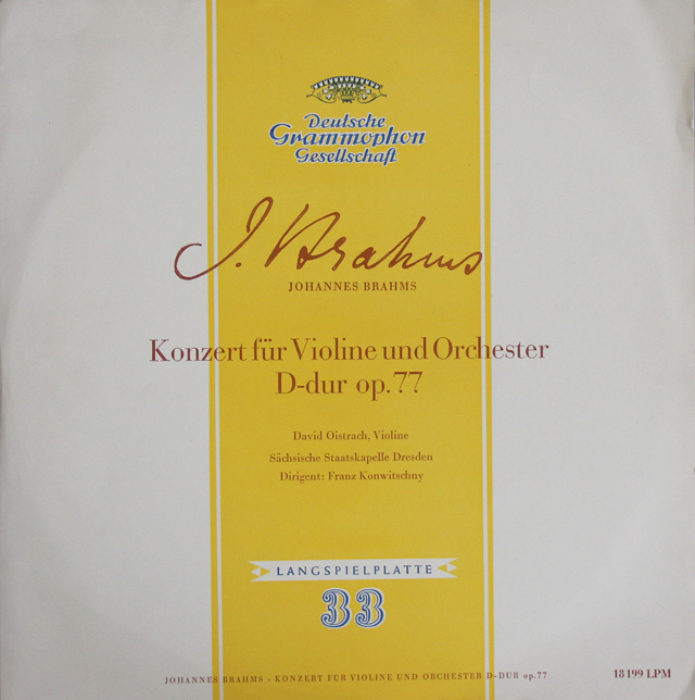 オイストラフ&コンヴィチュニーのブラームス/ヴァイオリン協奏曲　独DGG　3710　LP レコード