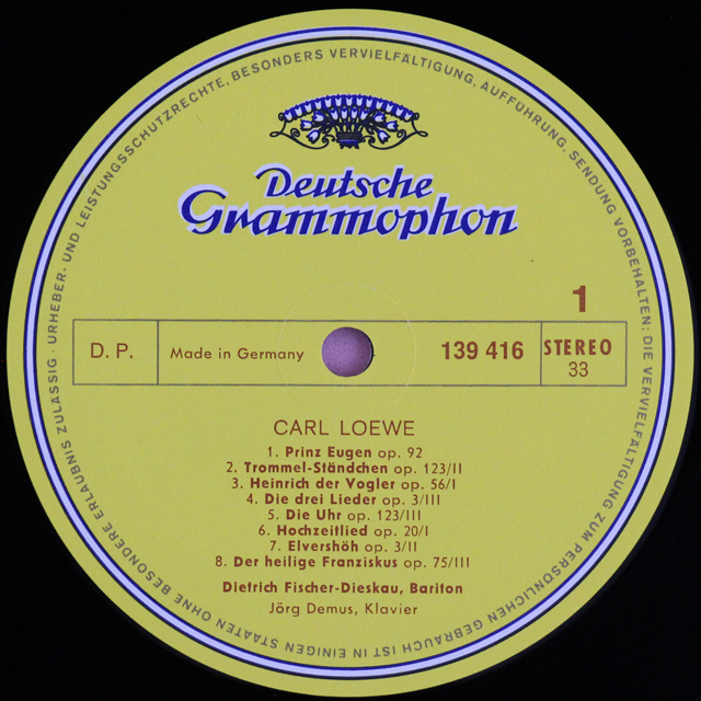 【非売品】　フィッシャー=ディースカウ、デームスのレーヴェ/バラード集　独DGG　3711　LP レコード