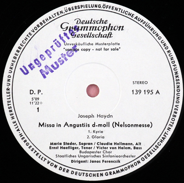 【白レーベル/非売品(テストプレス)】　フェレンチクのハイドン/ネルソン・ミサ曲　独DGG　3711　LP レコード