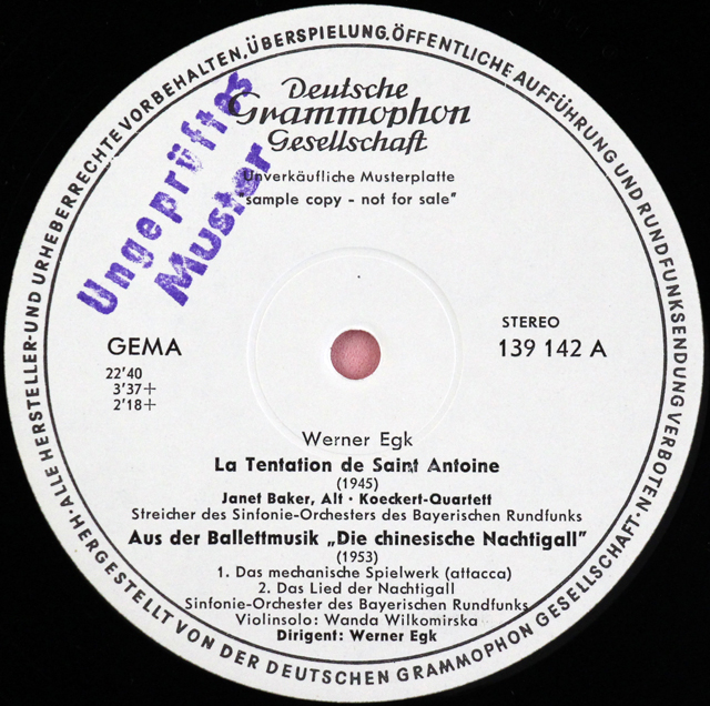 【白レーベル/非売品(テストプレス)】　エックの自作自演/「聖アントニウスの誘惑」ほか　独DGG　3711　LP レコード