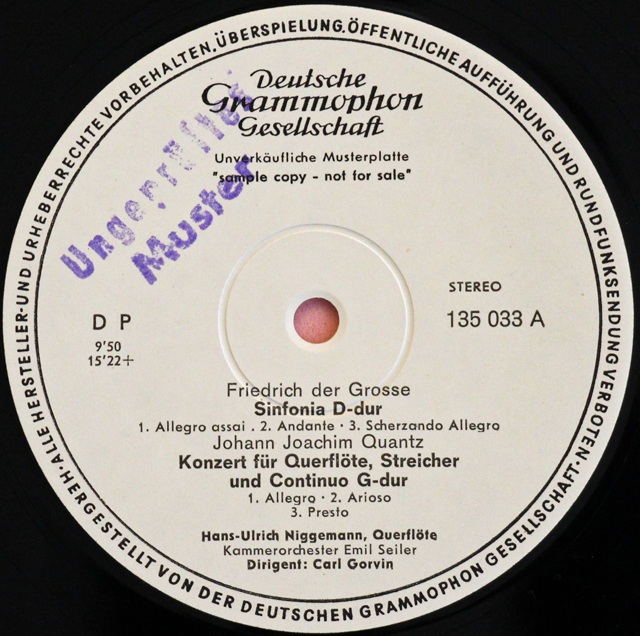 【白レーベル/非売品(テストプレス)】　ニガーマン、ゴルヴィンのフリードリヒ2世/シンフォニア ニ長調ほか　独DGG　3712　LP レコード