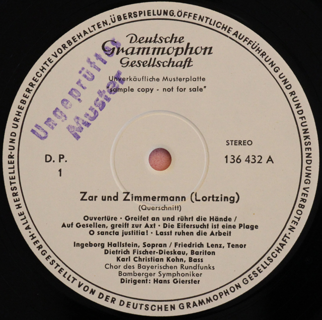 【白レーベル/非売品】　ヴンダーリヒ、F=ディースカウらのロルツィング/「皇帝と船大工」抜粋　独DGG　3713　LP レコード