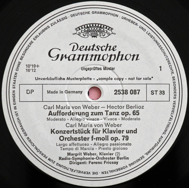 【白レーベル/非売品】　フリッチャイのウェーバー/「舞踏への勧誘」ほか　独DGG　3715　LP レコード