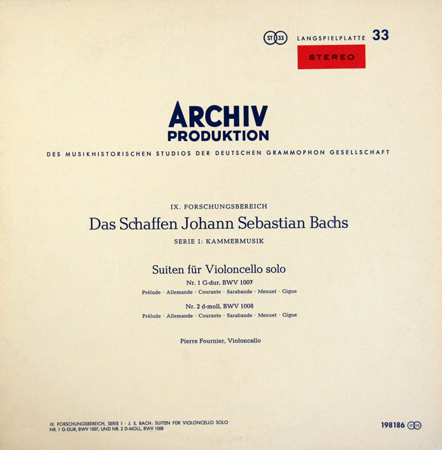 【赤ステレオ】　フルニエのバッハ/無伴奏チェロ組曲全曲　独ARCHIV　3717　LP レコード