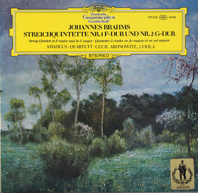 アマデウス四重奏団、アロノヴィッツのブラームス/弦楽五重奏曲第1、2番　独DGG　3717　LP レコード
