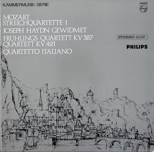 イタリア四重奏団のモーツァルト/弦楽四重奏曲第14番「春」、第15番　蘭PHILIPS　3719　LP レコード