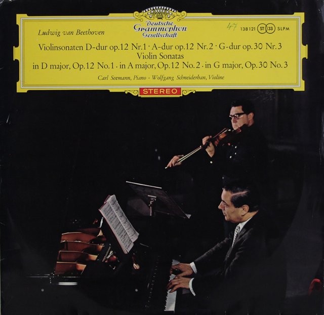 【赤ステレオ、独最初期盤】　シュナイダーハン、ゼーマンのベートーヴェン/ヴァイオリンソナタ第1、2、8番　独DGG　3720　LP レコード