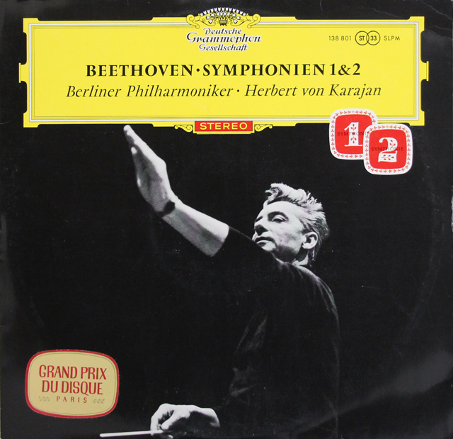 【赤ステレオ、独最初期盤】　カラヤンのベートーヴェン/交響曲第1、2番　独DGG　3721　LP レコード