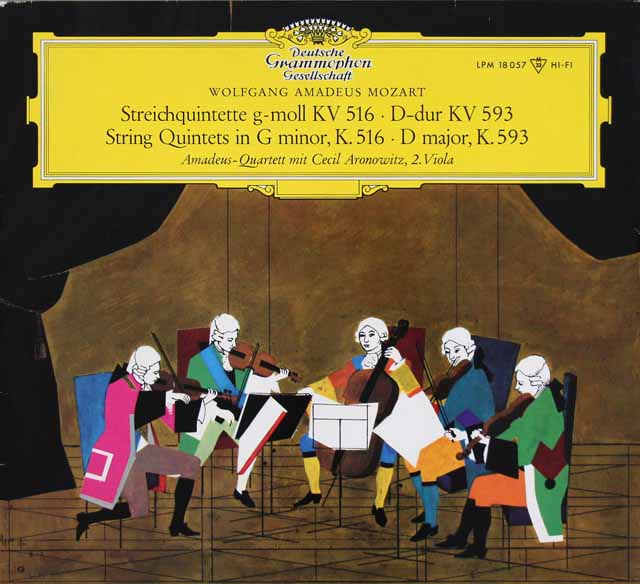 【モノラル】　アマデウス四重奏団、アロノヴィッツのモーツァルト/弦楽五重奏曲第4、5番　独DGG　3722　LP レコード