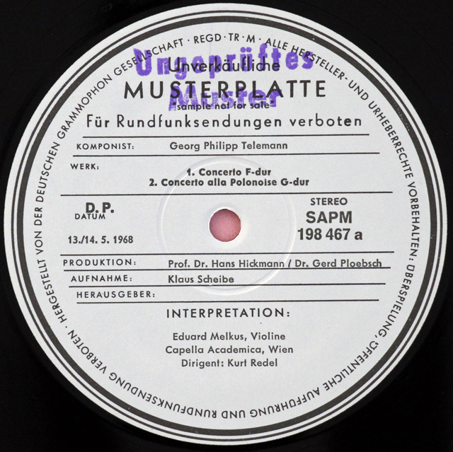 【白レーベル/非売品(テストプレス)】　メルクスらのテレマン/「ポーランドとハナ地方（ハンガリー）の音楽集」　独ARCHIV　3724　LP レコード