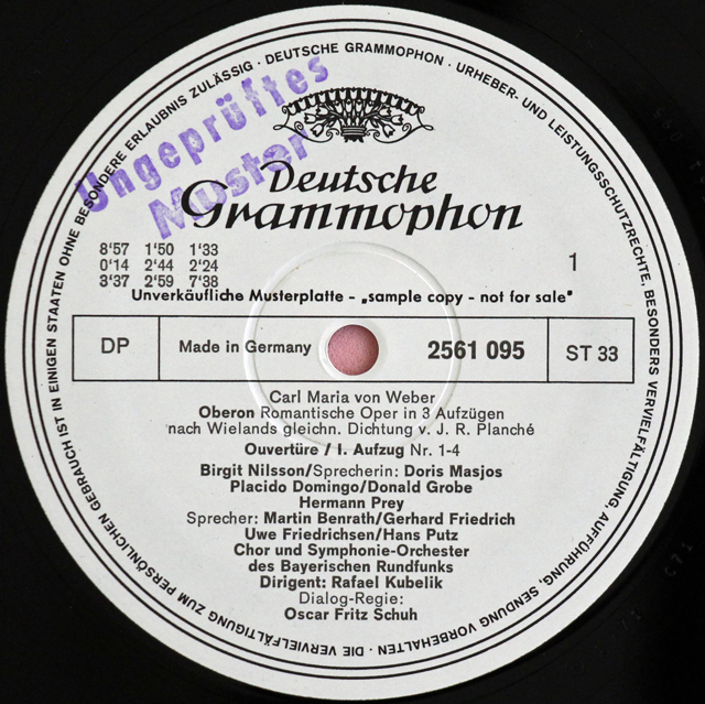 【白レーベル/非売品(テストプレス)】　クーベリックのウェーバー/「オベロン」全曲　独DGG　3725　LP レコード
