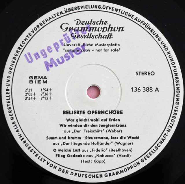 【白レーベル/非売品(テストプレス)】　シュタイン、シュヒター、ホルライザーのオペラ合唱曲集　独DGG　3726　LP レコード