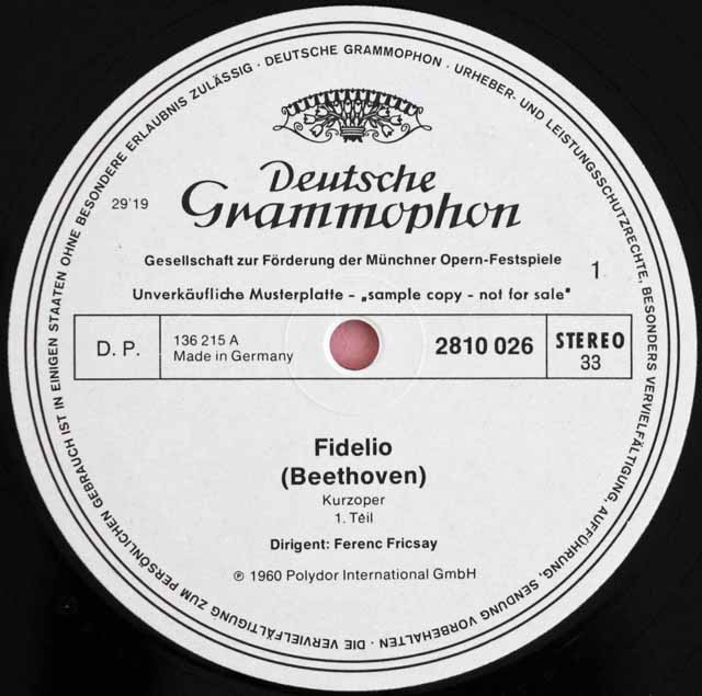 【白レーベル/非売品】　フリッチャイのベートーヴェン/「フィデリオ」抜粋　独DGG　3726　LP レコード