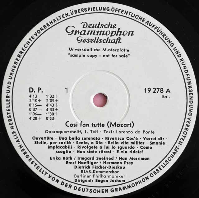 【白レーベル/非売品】　ヨッフムのモーツァルト/「コジ・ファン・トゥッテ」抜粋　独DGG　3727　LP レコード
