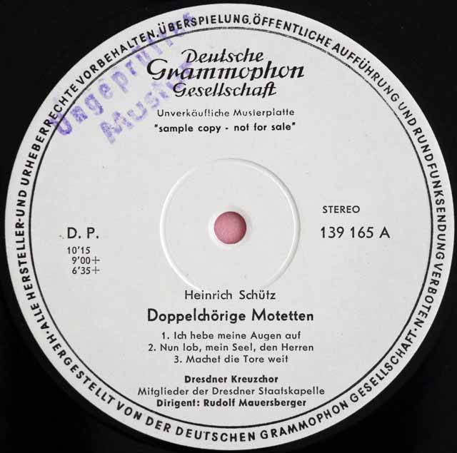 【白レーベル/非売品(テストプレス)】　マウエルスベルガーのシュッツ/二重合唱のためのモテット集　独DGG　3727　LP レコード